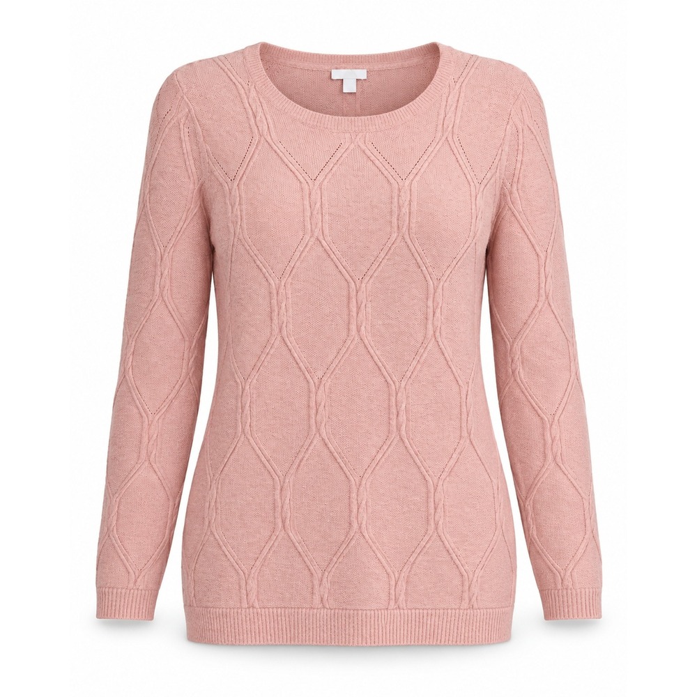 J. Jill Petite Small Pink Cable Knit Sweater Cotton Blend Crew Neck Pullover